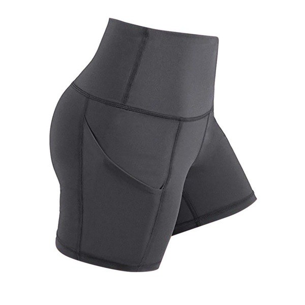 High Waisted Black Sports Shorts For Women Tummy Control Gym Tight Leggings Side Pocket