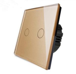 Wholesale 2 gang golded toughened glass panel waterproof and fireproof touch light switch from china suppliers