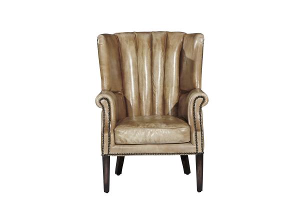 Wooden Legs Leather Wingback Chair , High Back Living Room Chair Water Wash