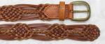 Brown Geniune Leather Braided Belt For Lady , Decoration Belt With Antic Brass