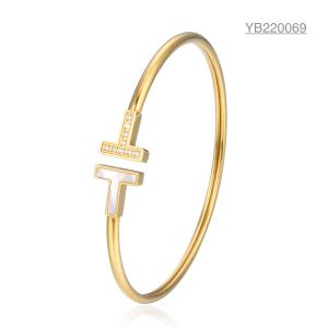 Wholesale Double T Inlaid Rhinestone Stainless Steel Bangle Mens Open Cuff Bracelet from china suppliers
