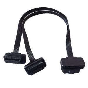 Wholesale Car Male To Dual Female OBD2 Y Cable Elbow Extension Flat Thin Noodle from china suppliers