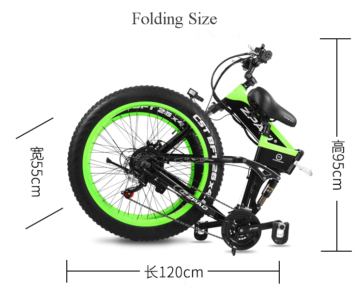 48V 12AH 500W Folding Electric Bicycle With 26"*4.0 Fat Tyre Foldable Lithium Battery