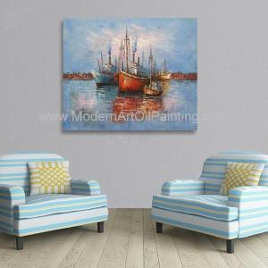 Wholesale Sun Rise Fishing Boats Oil Painting Single Panel Abstract Wall Art from china suppliers