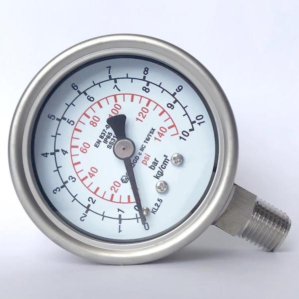 Glycerine Manometer 10 Bar Liquid Filled Pressure Gauge Oil SS316 NPT Removable