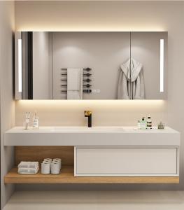 Wholesale Yellow Topcoat Contemporary Bathroom Cabinets 850mm Height Watertight Plywood With Mirror from china suppliers