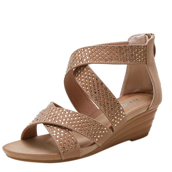 BS165 Fashion Sandals Women'S European And American Rhinestone Cross Strap Back