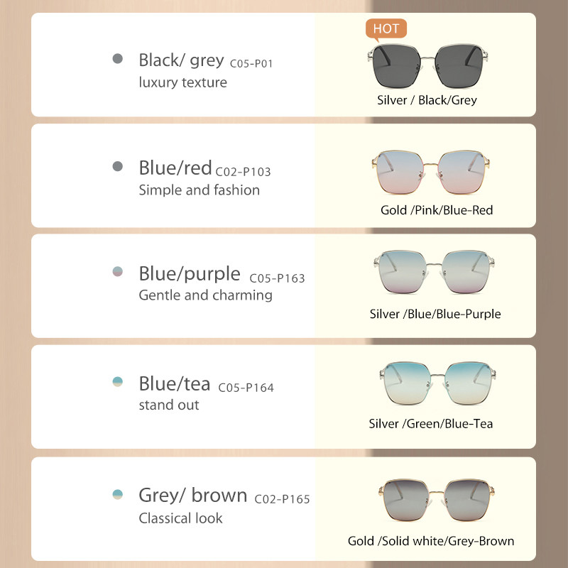 Large Metal Frame Sunglasses Polarized 400UV Scratch Resistant For Women