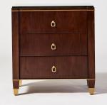 Glass top walnut wood veneer 3 drawers bed side table,night stand for hotel