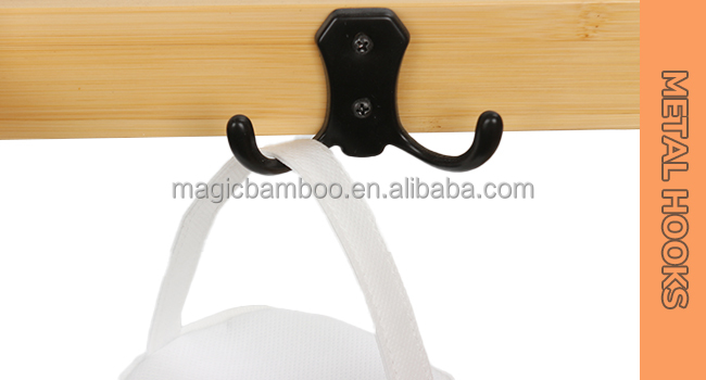OEM Bamboo Bathroom Wall Shelf Over Toilet Storage With Hooks