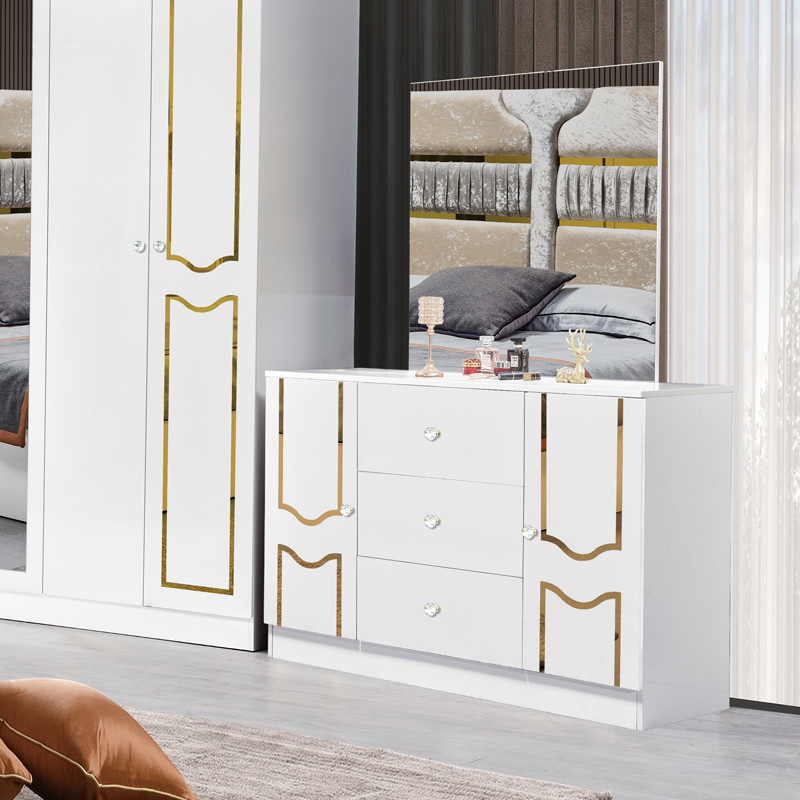 High Gloss White Wooden Frame Double Bed Suite Luxury King Size Modern Design Mdf Full Set Bedroom Furniture