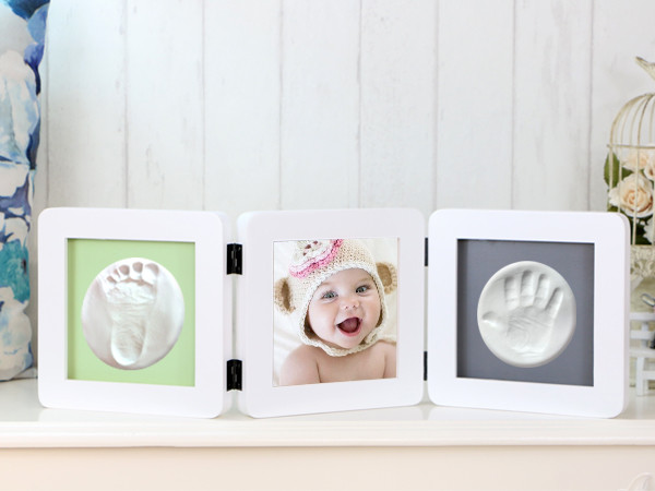 3 Vertical Wooden Photo Frames Solid Wooden Baby Hand And Footprint Keepsake Kit