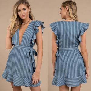 Wholesale Sexy Deep V Neck Ladies Ruffles Wrap Dress Mini from china suppliers