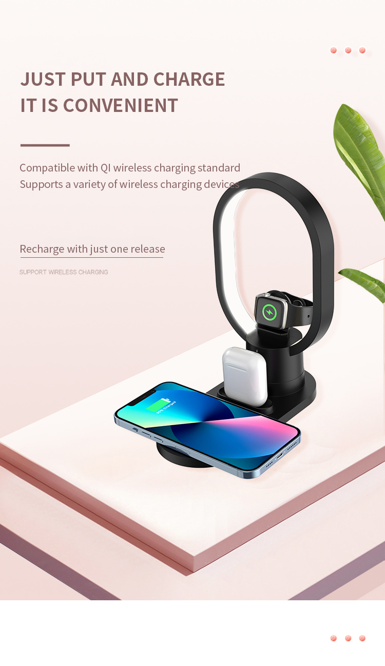 Fast Charger 4 In 1 Multifunction 15W Wireless Charger With Table Lamp for Mobile Phone