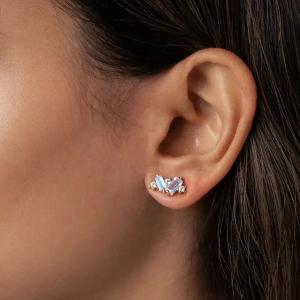 Wholesale Rose Gold Plated 925 Sterling Silver Rainbow Moonstone Earrings Baguette Cut from china suppliers