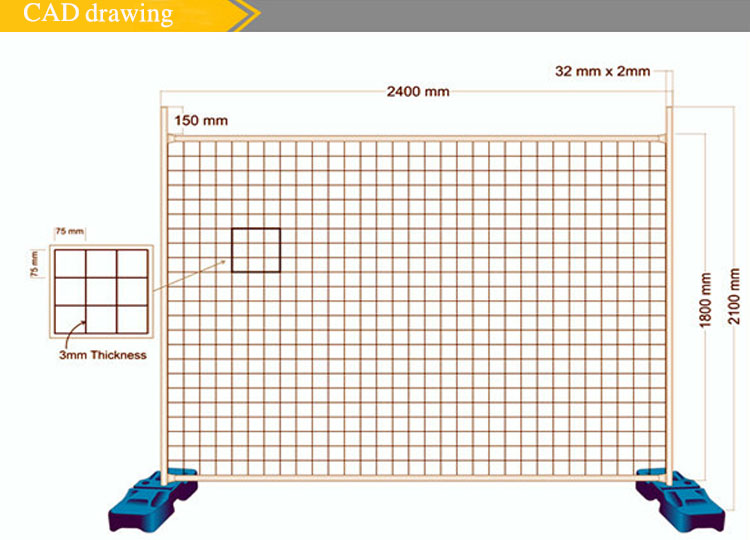 Mobile Construction Fence Height1.8m*Width3.0m Mesh 50mm*100mm HDG 275.sqm 38mm pipes with middle brace