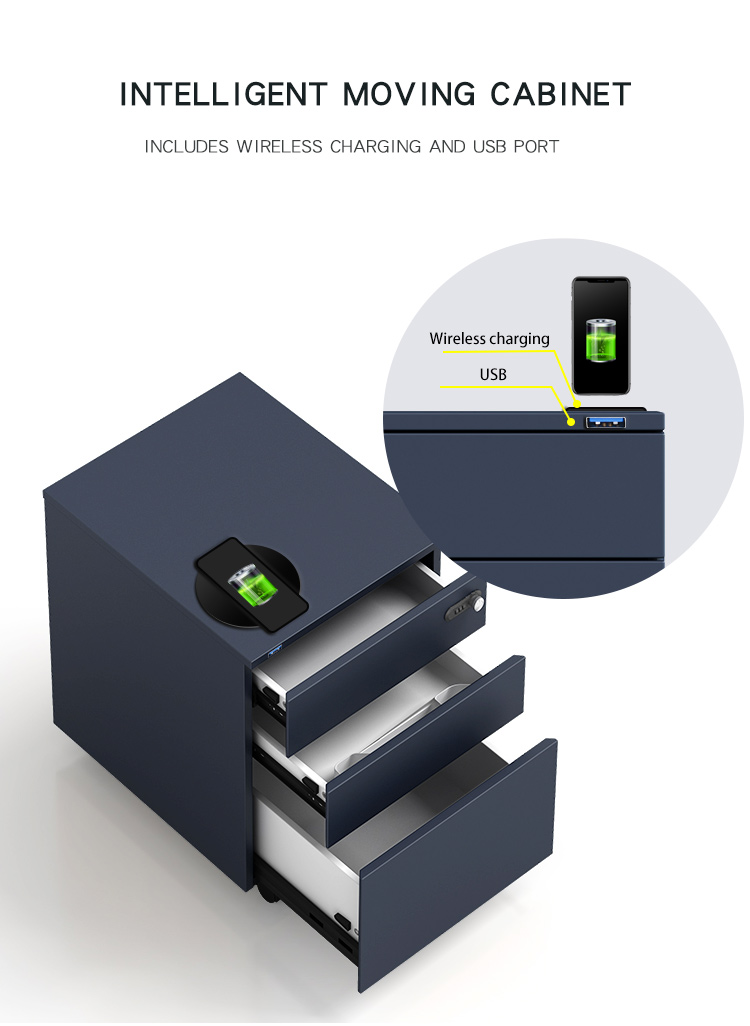 Mirror Door 0.4 To 1.5mm Mobile File Cabinet With Lock , 3 Drawer Mobile File Cabinet
