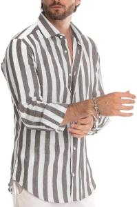 Wholesale High Quality Slim Striped Shirt Long Sleeve Large Size Color Plus Size Summer Cotton Linen Men′s Shirt from china suppliers