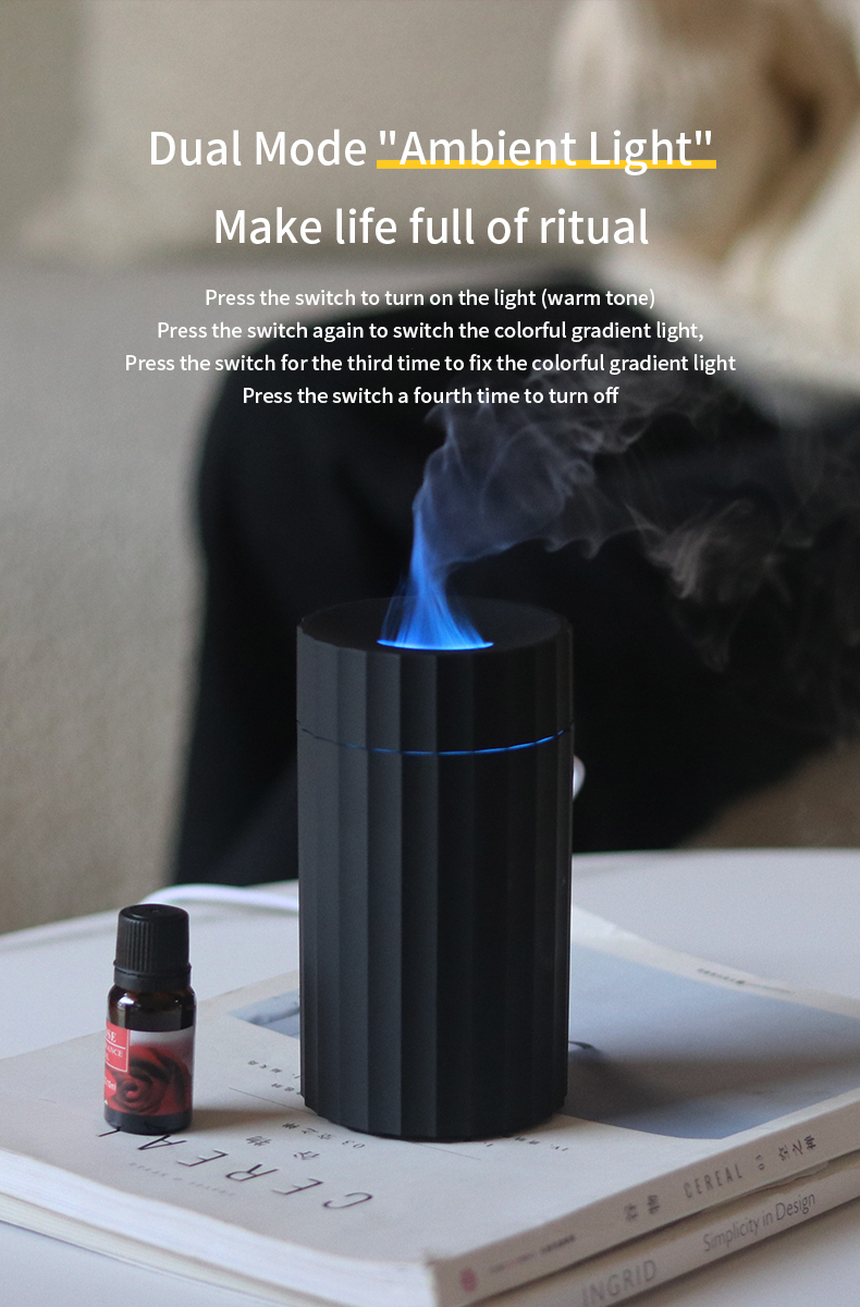 Type C 100ml Flame Humidifier Fire Aroma Diffuser With 7C LED Changing Light