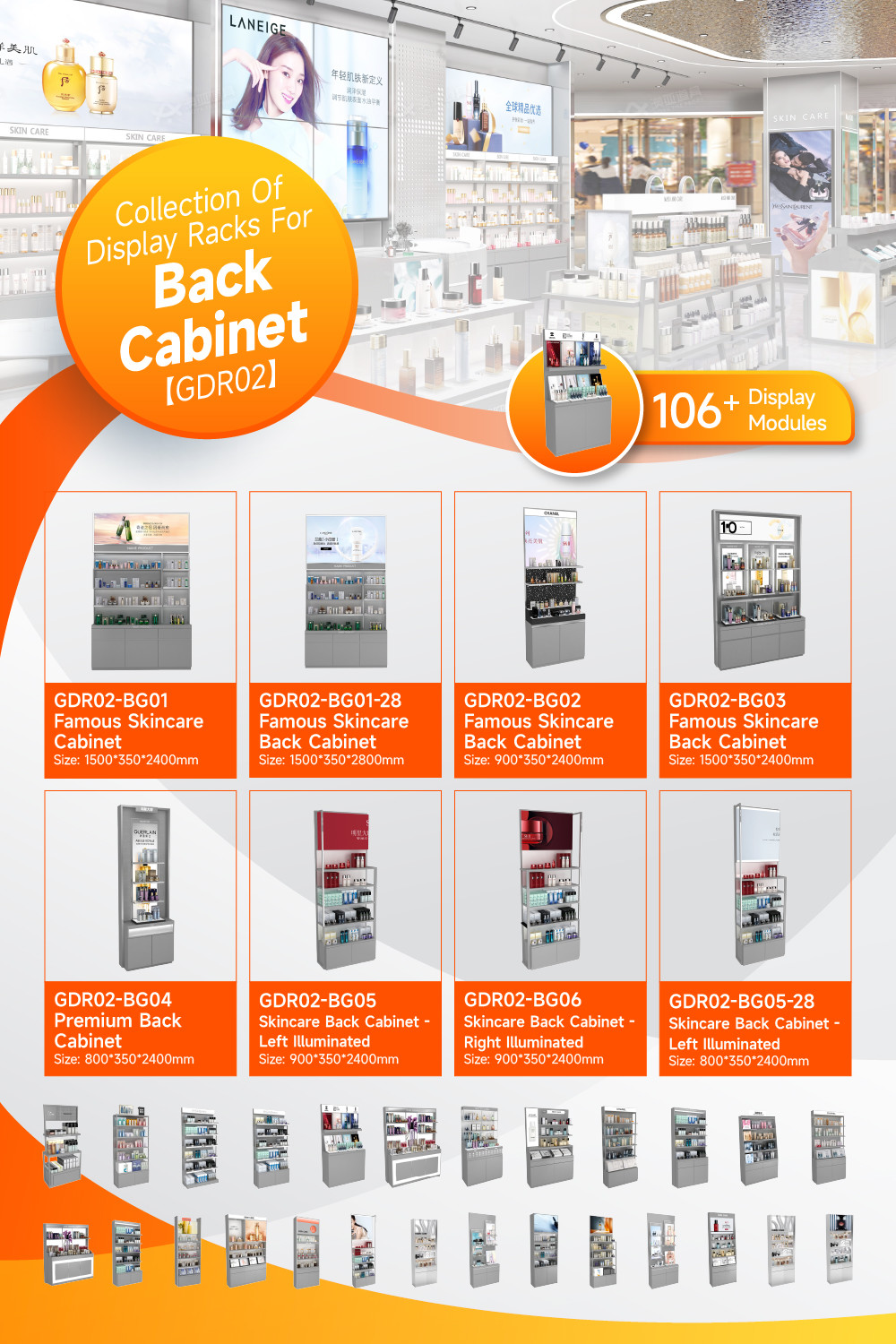 GDR02-BG05 Left Illuminated Skincare Display Cabinet with Multi-Purpose Storage and Modern Style for Department Stores