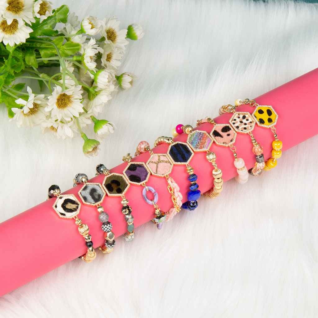 KC Jewelry 15g Handmade Leather Bracelet , 8mm Rainbow Bead Bracelet