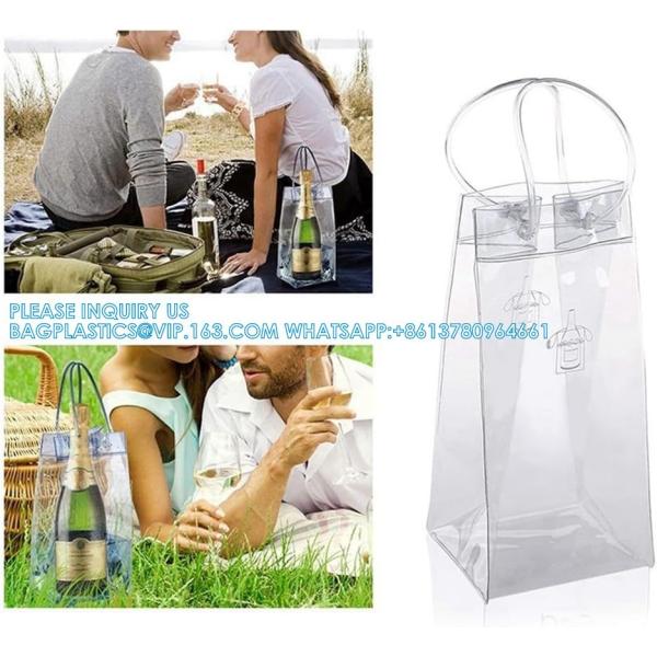 sustainable recyclable Ice Wine Bag With Handle Clear Wine Pouch Cooler For Party,Outdoor,Champagne,Cold Beer