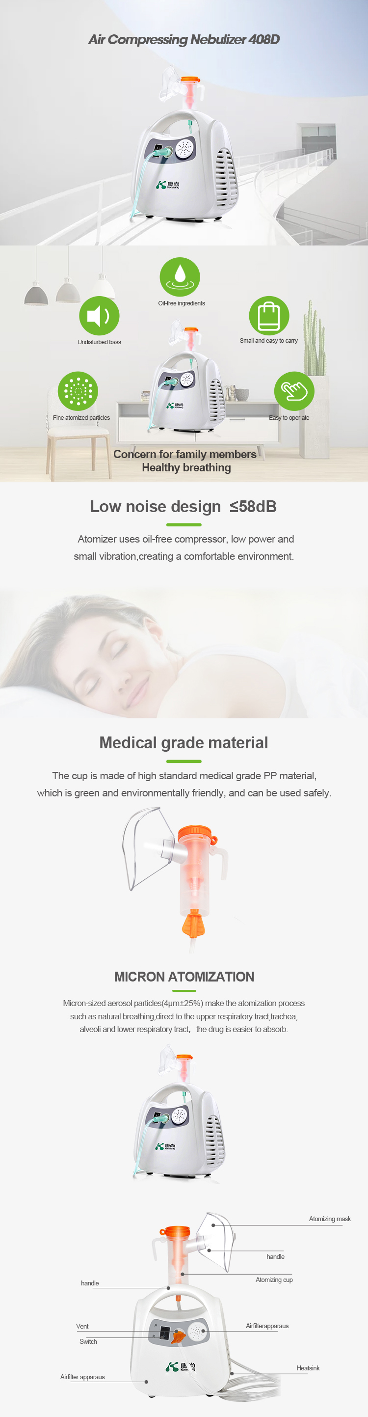 On sales high quality 408D portable compressor nebulizer machine for homeuse