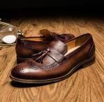 Sample Available Mens Leather Loafers Autumn Woven Leather Slip On Shoes for
