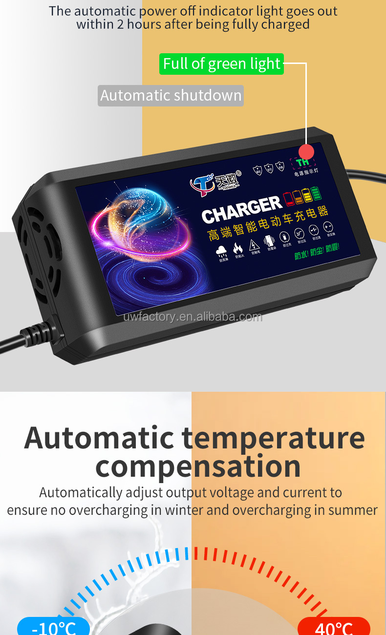 Smart Intelligent Lead Acid Battery Charger 48V 12AH for Electric Bike BicyCle Scooters DC100-240V Output 58V 2A Volt