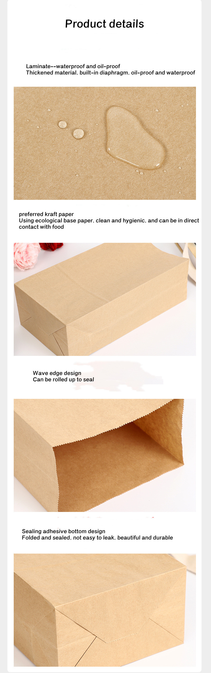 Grease Proof Brown Kraft Paper Food Packaging Bags Bread Pastry Bulk Paper Sacks