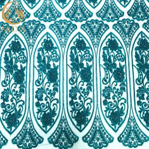 Wholesale Tulle Lace Green Beaded Sequin Embroidery Fabric For Dress Making from china suppliers