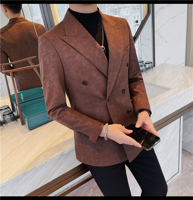 Men's Suede Suit Jacket Business Casual Style Slim Fit Blazer for Men Leather Material