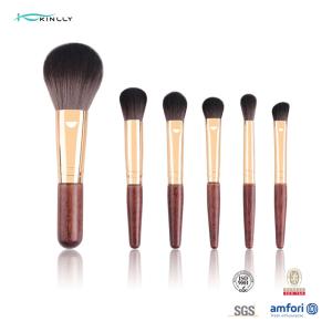 Wholesale 6PCS Short Wooden Handle Makeup Brush Set Synthetic Hair Rose Gold Ferrule from china suppliers