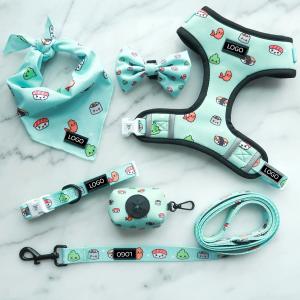 China 6 Piece Adjustable Dog Harness Vest Matching Collar Leash Bow Tie And Bandana Set on sale