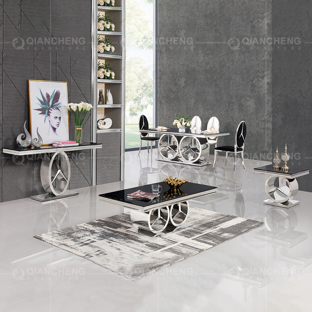 130x70x45cm Black Glass Top Coffee Table For Living Room Long Lasting Wear