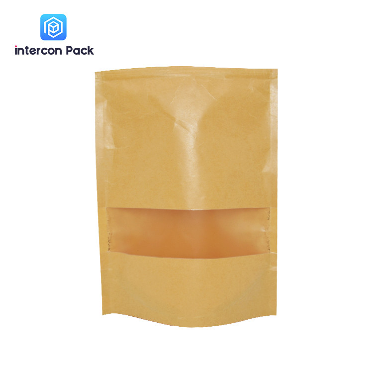 Resealable Kraft Paper Standup Zipper Pouch Food Grade With Matte Window
