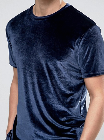Soft Touch Blank Mens Velour T Shirt / Anti Pilling Oversized Blue T Shirt