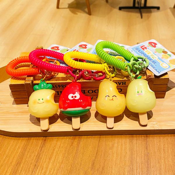 Cartoon Keychain Set Soft Touch Fruit Pendant Key Ring for Kids Party Favors School and Office
