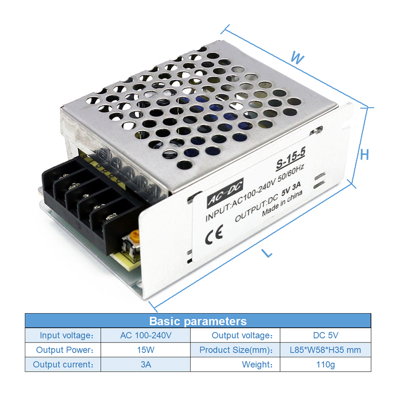 15W 5V 3A Switching Power Supply For LED Strip Light Driver
