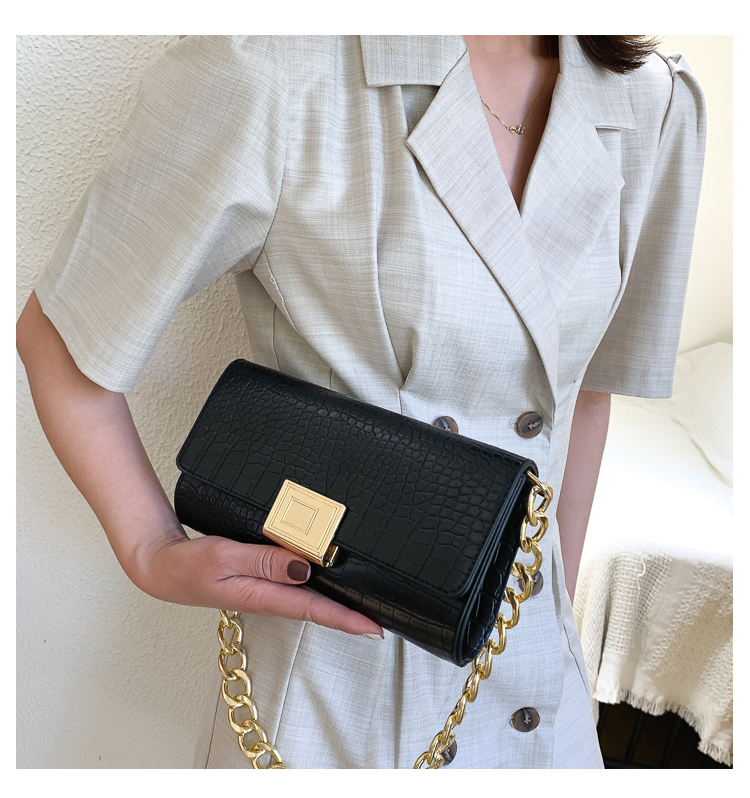 2020 Fashion Women's Underarm Bag Small Square Handbag with Chain and Crocodile Pattern