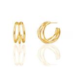 Triple 18K Gold Plated Fashion Large Stainless Steel Hoop Earrings