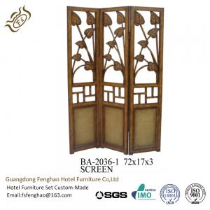 China Homedecor Wooden Carved  Decorative Folding Screens Bamboo And Rattan 3 Panel on sale