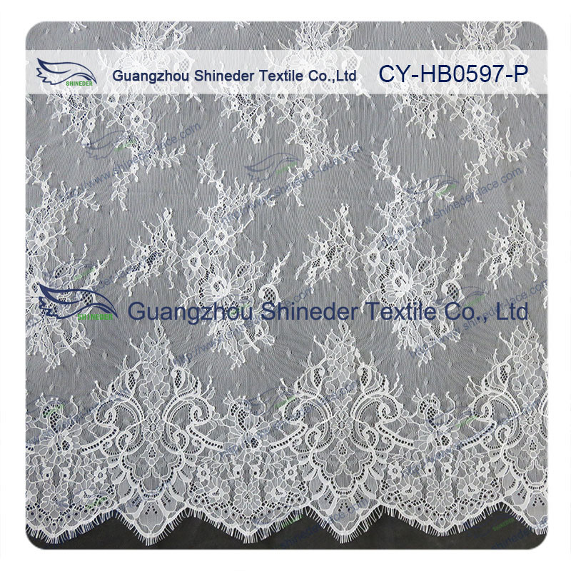Eco friendly Dyeing Fabric , Flora Bridal Chantilly Nylon Lace With Nylon Material