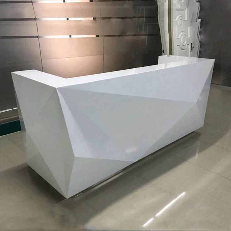 Special Shape Manager Office Furniture White Counter For Company / Hotel Front Desk