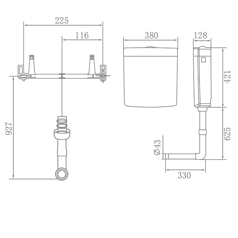 ARROW AS109 Commode Plastic Toilet Tank Dual Top Button 380×128×421mm