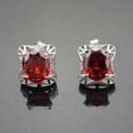 Women Fashion Jewelry 925 Silver Oval Garnet Cubic Zirconia Stud Earrings (E05)