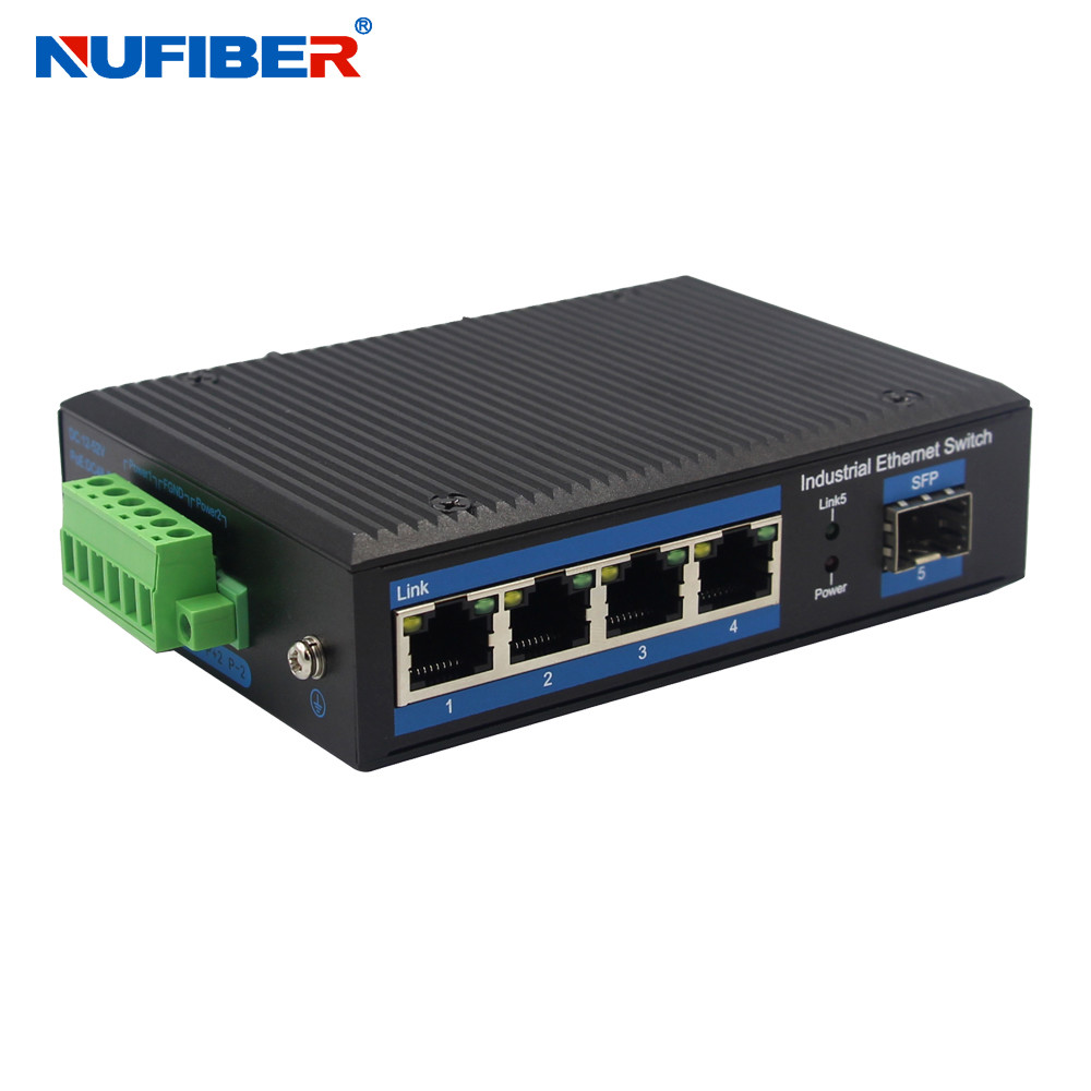 10/100/1000Mbps 4 Port Unmanaged Ethernet Switch with SFP Slot Redundant Power Inputs Aluminum Alloy
