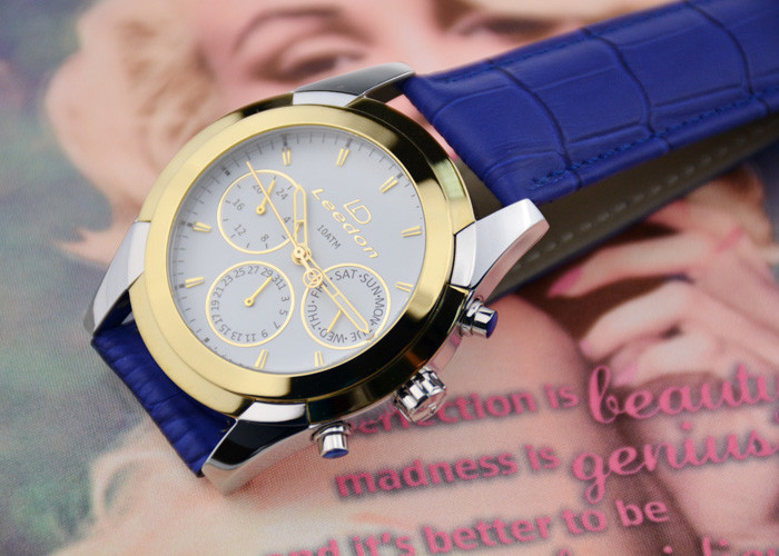 Fashion Men'S Waterproof Wrist Watch 316L Stainless Steel With Leather Strap