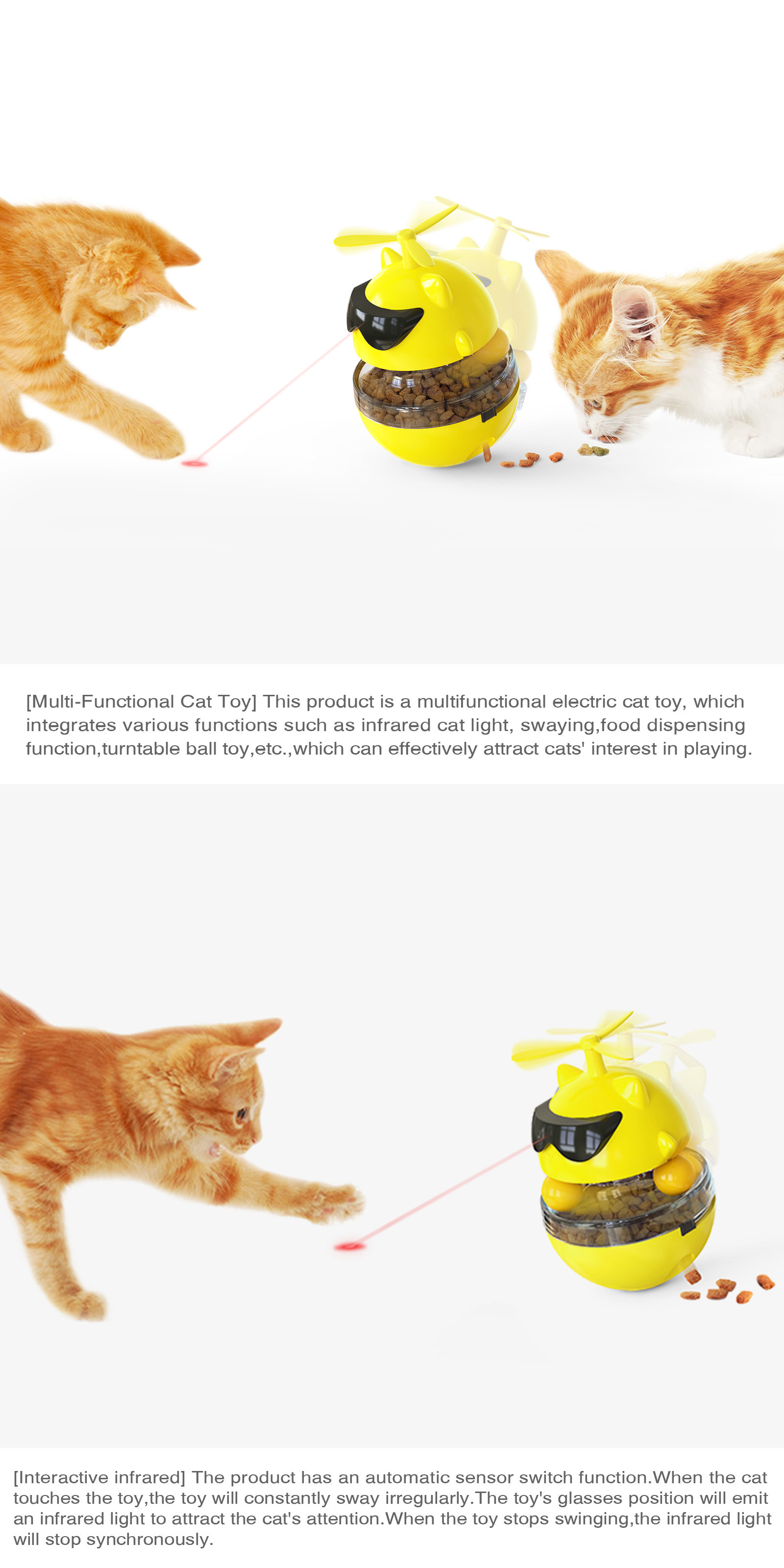 Electric Cat Treat Dispenser Toy / ABS Rechargeable Tumbler Pet Toy ODM