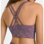 U Shape Neck Cross Back Stripe Womens Sports Bra Shockproof Gathering